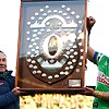 Ricky Stuart and Raiders captain Joseph Tapine, pictured here with the JJ Giltinan Shield.