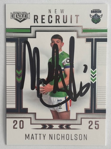 CANBERRA RAIDERS MATTY NICHOLSON SIGNED 2025 ELITE NEW RECRUIT TRADING CARD