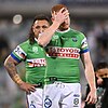 Can't bear to look! Corey Horsburgh felt the anguish as the Raiders went down to Brisbane. Photo: Lukas Coch/AAP PHOTOS