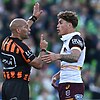 Brisbane's Reece Walsh  pleads his case before being sent to the sin bin. Photo: Lukas Coch/AAP PHOTOS