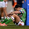 Jamal Fogarty had a game to forget in his final NRL appearance for the Canberra Raiders. Photo: Dan Himbrechts/AAP PHOTOS