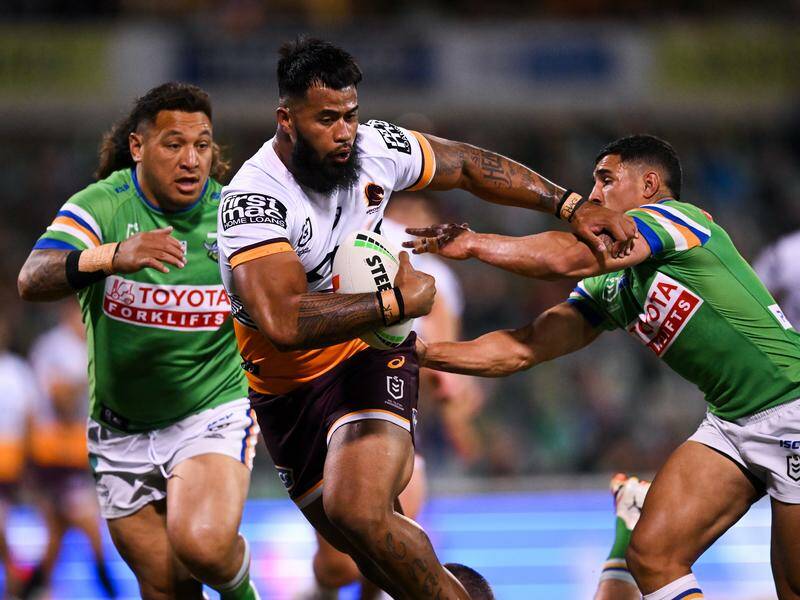 Brisbane prop Payne Haas shares a similar Samoan ethos to Canberra's Josh Papalii (left). Photo: Lukas Coch/AAP PHOTOS