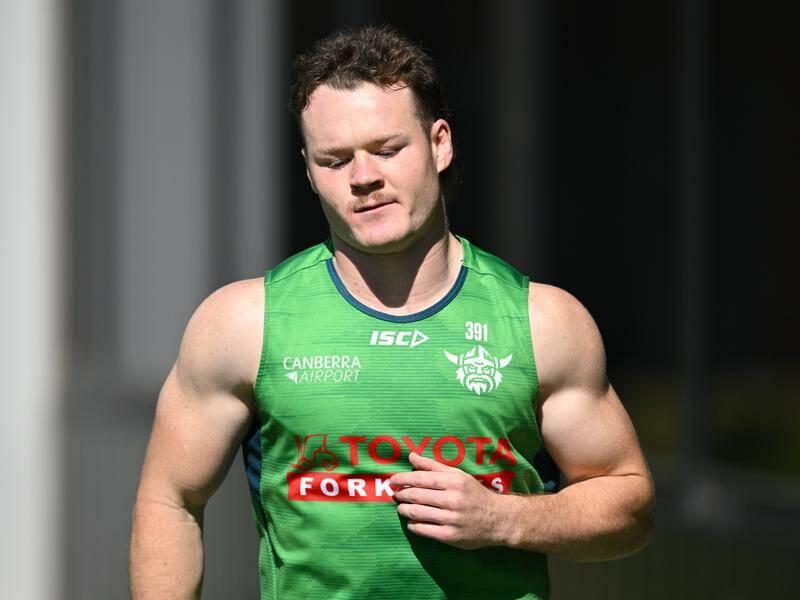 Canberra's Ethan Strange is out of Saturday's NRL semi-final against Cronulla at GIO Stadium. Photo: Lukas Coch/AAP PHOTOS