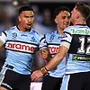 Cronulla are confident winger Ronaldo Mulitalo (L) will keep his emotions under control in Canberra. Photo: Mark Kolbe/AAP PHOTOS