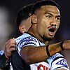 Ronaldo Mulitalo gestures during Cronulla's NRL elimination final.