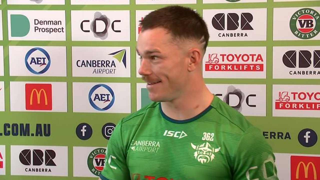 ‘That’s a bit too far, mate’: Raiders star takes offence to journo’s ‘rat in the ranks’ question