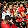 Jason Taumalolo (c) is revered by fellow Tongans and his career would be complete with a home Test. Photo: Darren England/AAP PHOTOS