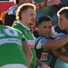 A Jesse Colquhoun try iced Cronulla's important win over the Raiders in Canberra. Photo: Lukas Coch/AAP PHOTOS