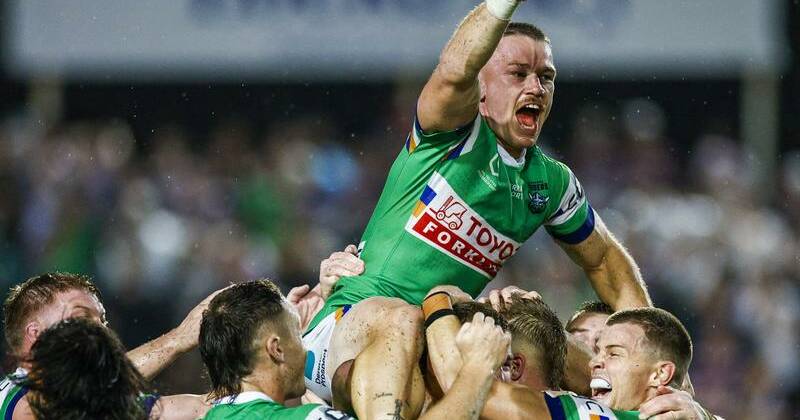Ethan Sanders' field goal has given Canberra a thrilling golden point win over Manly. Photo: Mark Evans/AAP PHOTOS