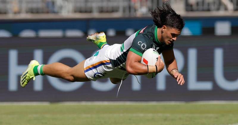 A stunning Kaeo Weekes try helped the Raiders hang on for a thrilling win over the Rabbitohs. Photo: Richard Wainwright/AAP PHOTOS