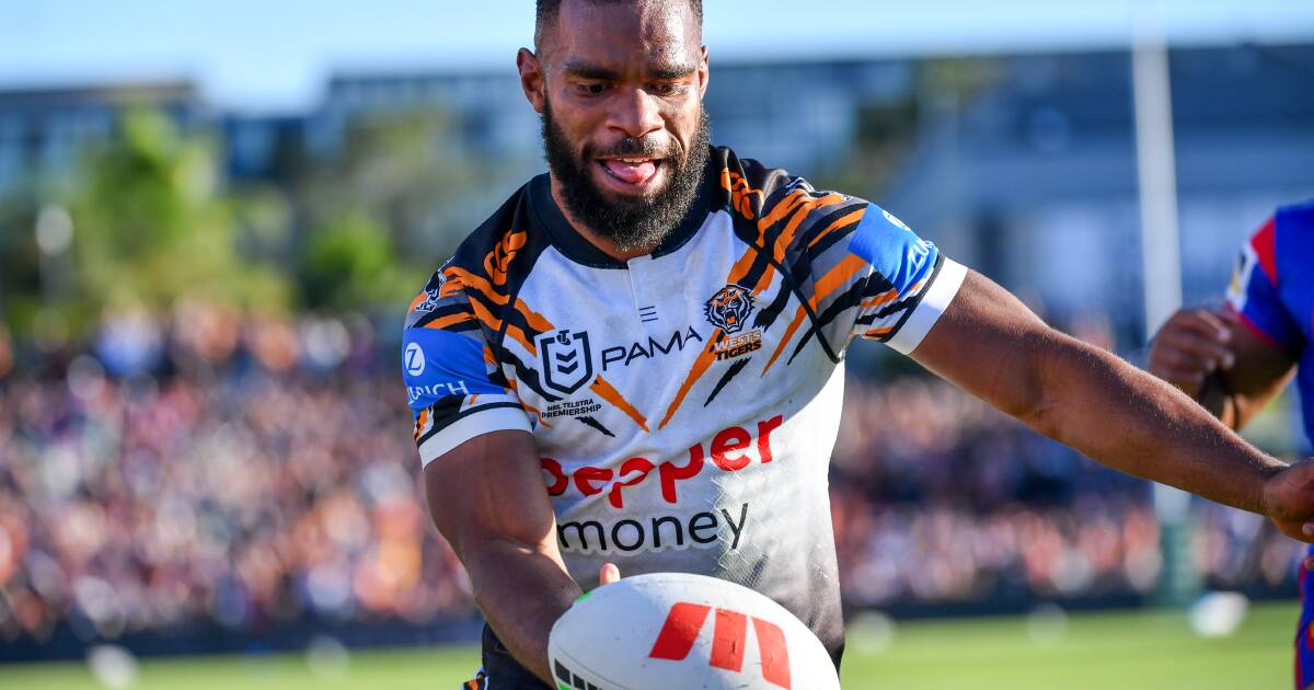Sunia Turuva celebrates one of his three tries against the Knights last Sunday afternoon. Picture PR Image