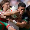 Canberra's Savelio Tamale (c) endured some difficult moments against South Sydney. Photo: Richard Wainwright/AAP PHOTOS