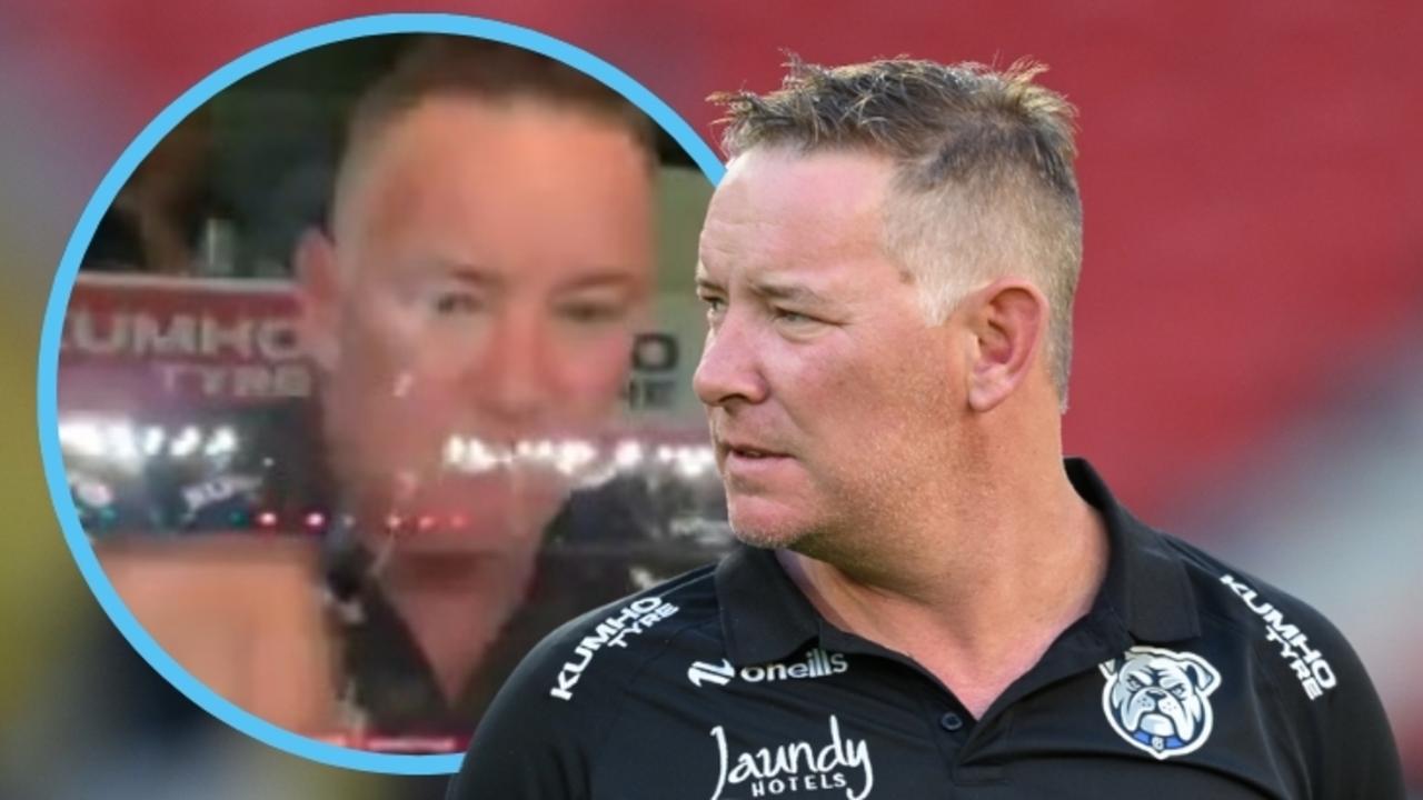 Watch: Bulldogs attack coach Adam O’Brien punches Suncorp Stadium widow