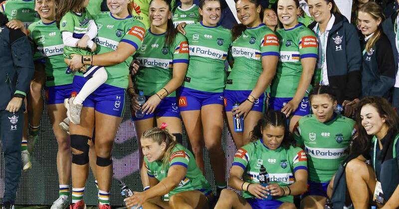 All smiles in the Canberra camp after getting through week one of the AFLW finals. Photo: Mark Evans/AAP PHOTOS