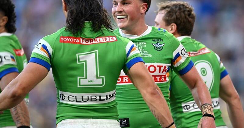 All smiles in the Canberra camp after an NRL debut to remember for Raiders No.7 Coby Black. Photo: PR IMAGE PHOTO