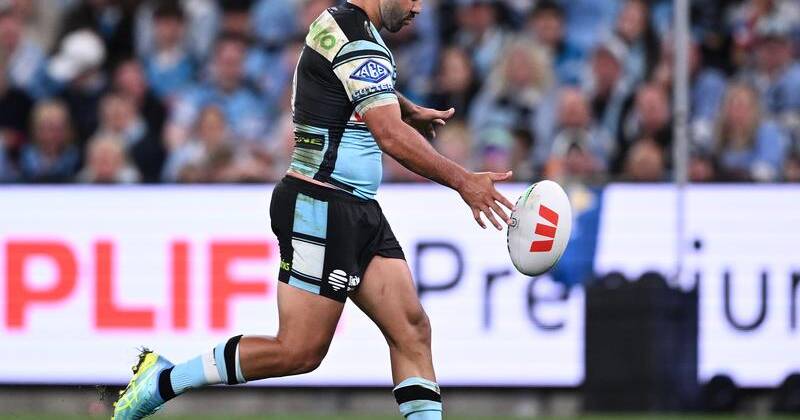 Cronulla's Braydon Trindall put the boot into the Cowboys' hopes at Allianz Stadium. Photo: Dan Himbrechts/AAP PHOTOS