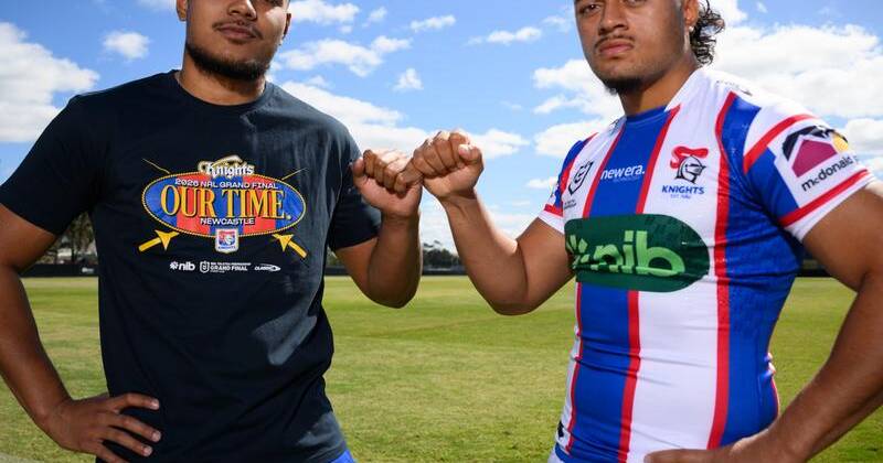 Newcastle's Francis Manuleleua (left) and Jermaine McEwen are ready to take on the Roosters pack. Photo: Dan Himbrechts/AAP PHOTOS